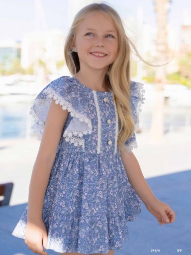 Miranda Vestido Infantil Estampado Flores Volante Hombros "Madreselva" 0248/V