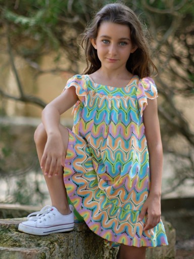 Nekenia Vestido Infantil Multicolor Calado Volantes Hombros 24VV20