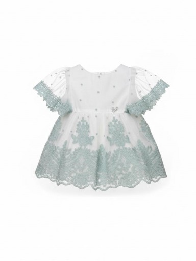 Nekenia Vestido Bebé Vuelo Ceremonia Tul Bodoques Bordado Floral Rosa Volante Mangas 2321022