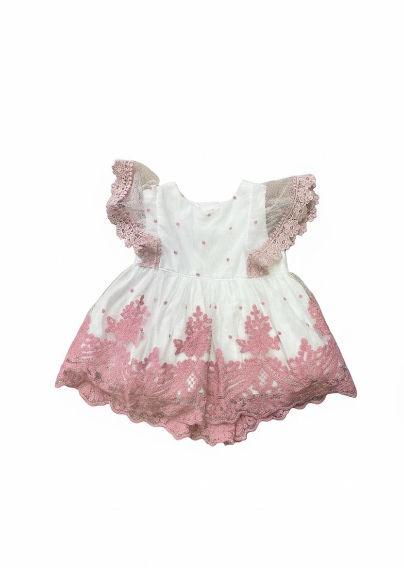 Nekenia Vestido Bebé Vuelo Ceremonia Tul Bodoques Bordado Floral Verde Volante Mangas 2321022