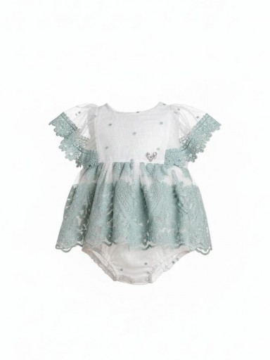 Nekenia Vestido Con Braguita Bebé Vuelo Ceremonia Tul Bodoques Bordado Floral Verde Volante Mangas 2321022 [0]