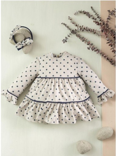 Basmarti Vestido Infantil Drapeado Cortes Topos Marino Hielo 23171