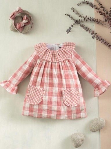 Basmarti Vestido Infantil Rosa Cuadros Grandes Bolsillos Nevada 23211