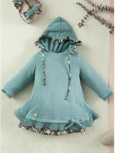 Basmarti Vestido Infantil Cuerpo Punto Verde Capucha bajo Flores Ventisca 23451