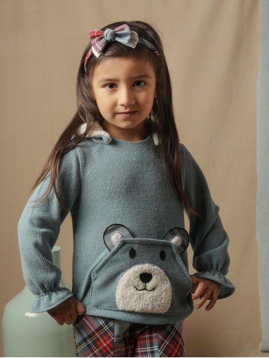 Basmarti Sudadera Infantil  para niña Azul Bolso Canguro Osito Pinilla 22495