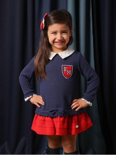 Basmarti Vestido Infantil Cuerpo Punto Marino Escudo Falda roja Formigal 22350