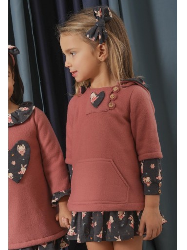 Basmarti Vestido Infantil con Sobrecuerpo Rosa Falda Estampada de Conejitos Kilauea 82121 [1]