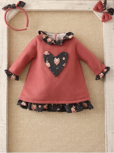 Basmarti Vestido Infantil Rosa  Aplicación corazón Estampado Conejitos Kilauea 82122 [1]