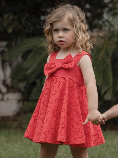 Miranda vestido infantil rojo flores perforadas lazada "Ave Fenix" 0600/V