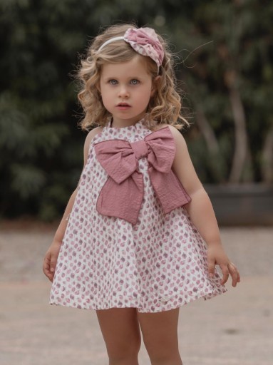 Miranda vestido infantil sisa americana  estampado frutas gran lazada lila "Apus" 0254/V