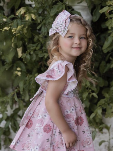 Miranda vestido infantil estampado flores rosa falda tablas "Draco" 0247/V