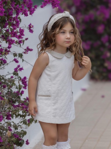 Miranda vestido infantil pique beige corte trapecio detalles crudo "Berenices" 0227/V