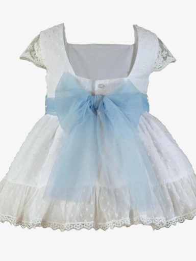 Miranda vestido infantil Plumeti blanco mangas encaje fajin azul "Cassiopeia" 0221/V [2]