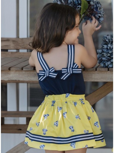 Miranda Conjunto infantil camiseta tirantes marino y falda  estampado perros amarillo "Corvus" 0632/2F [1]