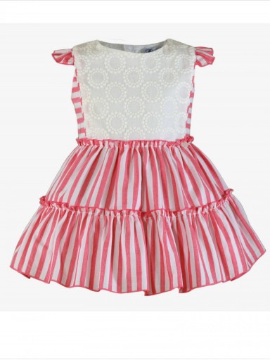 Miranda vestido infantil rayas rosa delantero blanco adamascado "Cirnius" 0244/V [3]