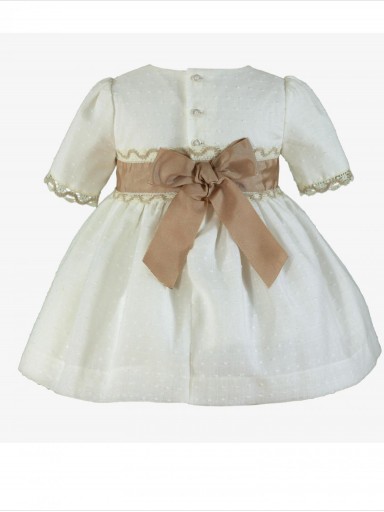 Miranda vestido infantil beige detalles crudo aplicacion floral rojo "Orion" 0228/V [4]