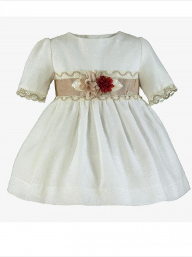 Miranda vestido infantil beige detalles crudo aplicacion floral rojo "Orion" 0228/V [3]