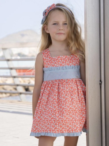 Miranda Vestido Infantil Estampado Flores Volante Rayas "Pensamiento" 0605/V