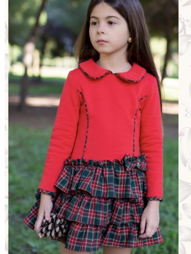 Nekenia Vestido Infantil Cuerpo Rojo Punto Falda Volantes Cuadros Verde Art. 2211831