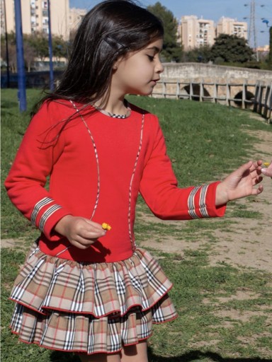 Nekenia Vestido Infantil Cuerpo Punto Rojo Falda Volantes Cuadros Burberry Art. 2211827