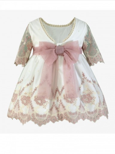 Miranda vestido infantil Beig Cuerpo tul bordado detalles rosa "Andromeda" 0220/V [5]