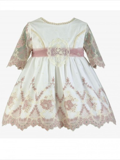 Miranda vestido infantil Beig Cuerpo tul bordado detalles rosa "Andromeda" 0220/V [4]