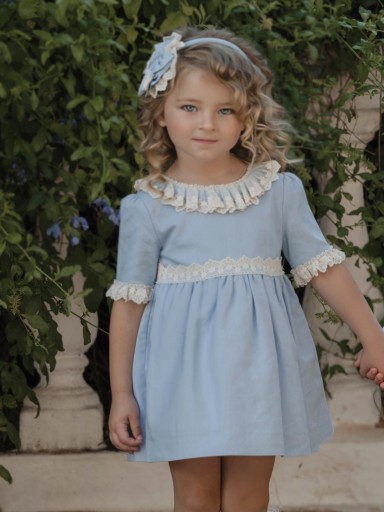 Miranda vestido infantil azul celeste puntilla blanca "Hidra" 0239/V [3]