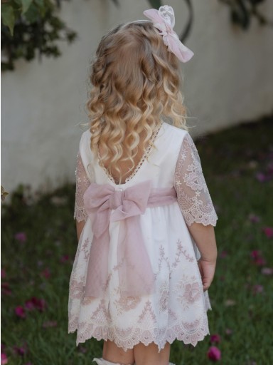 Miranda vestido infantil Beig Cuerpo tul bordado detalles rosa "Andromeda" 0220/V [1]