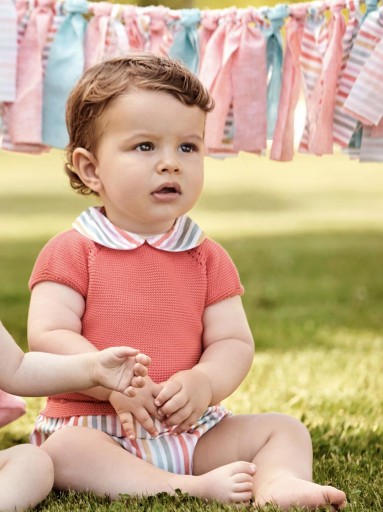 Juliana Vistiendo Bebés Conjunto jersey manga corta coral cuello braguita rayada 25078