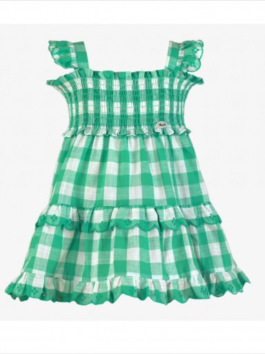 Miranda vestido infantil nido abeja cuadro verde volante troquelado "Cygnus" 0628/V [2]