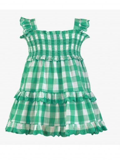 Miranda vestido infantil nido abeja cuadro verde volante troquelado "Cygnus" 0628/V [1]