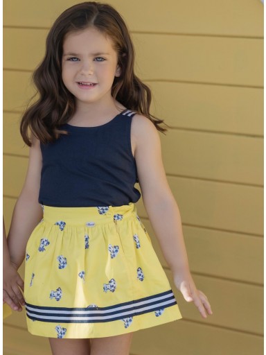 Miranda Conjunto infantil camiseta tirantes marino y falda  estampado perros amarillo "Corvus" 0632/2F