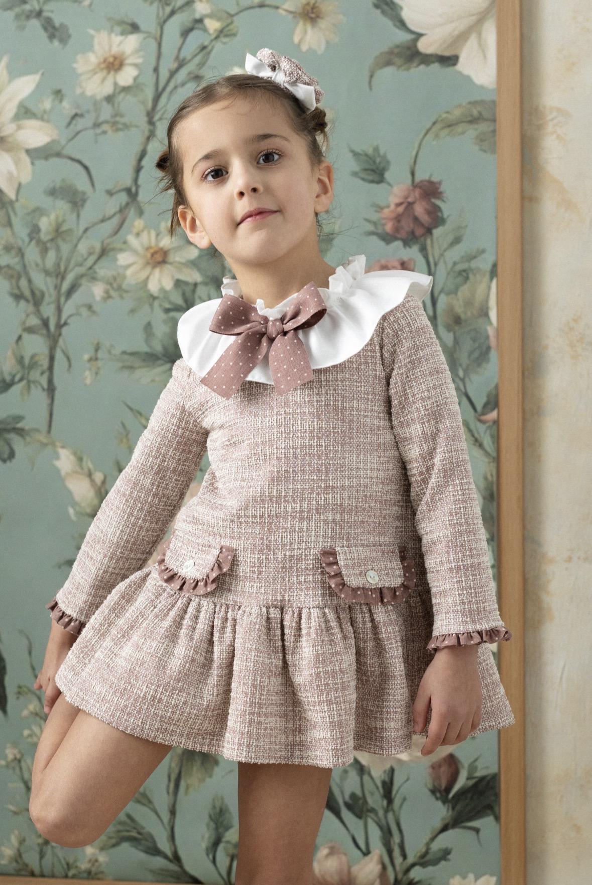Basmarti Vestido Infantil Talle Bajo Tweet Rosa Volante Blanco Hades 26611
