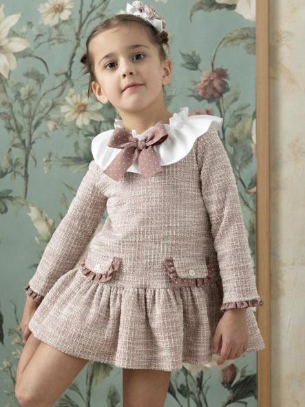 Basmarti Vestido Infantil Talle Bajo Tweet Rosa  Volante Blanco Hades 26611 [0]