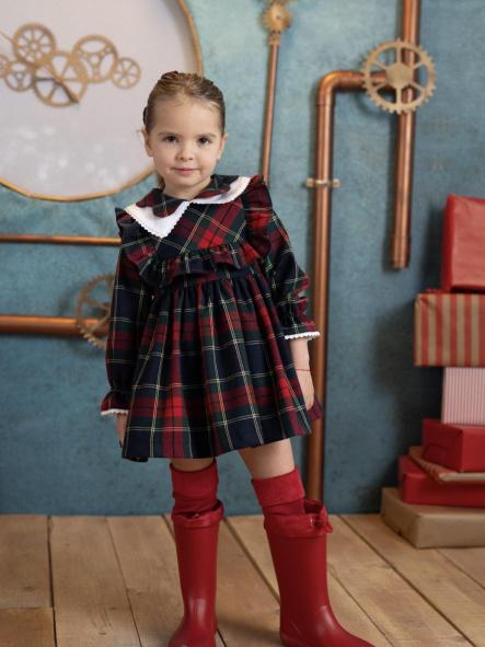 Basmarti Vestido Infantil Talle Alto Cuadros Rojo Cuello Blanco Icarus  26730 [0]