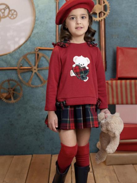 Basmarti Vestido Infantil  Combinado Rojo Osito Corazon Cuadros Icarus 26732 [0]
