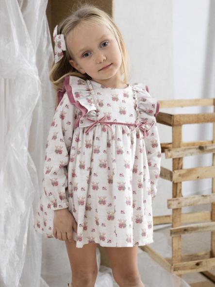 Basmarti Vestido Infantil Talle Alto Estampado conejitos Volantes Hombros Kane 26751 [0]