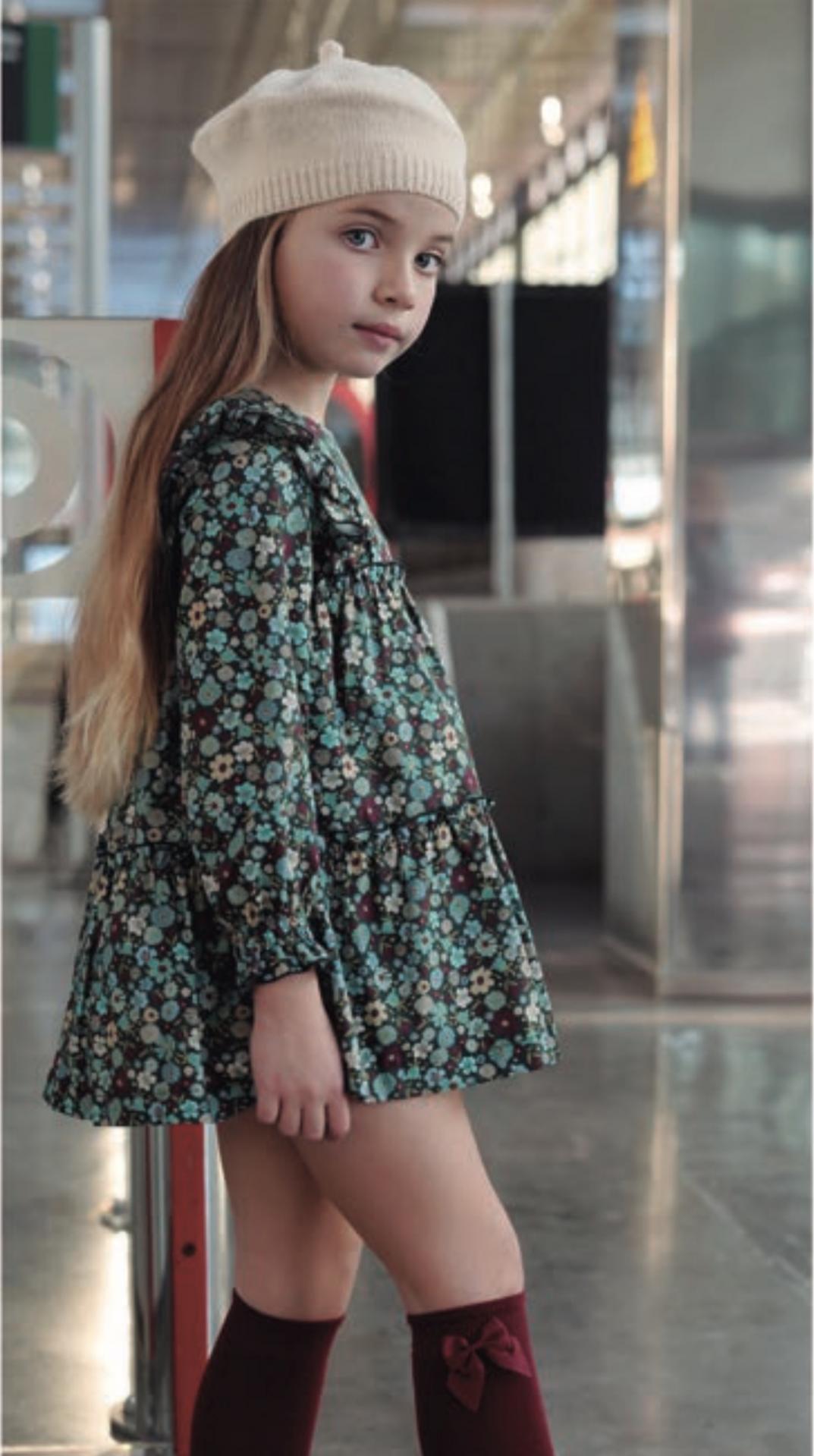 Nekenia Vestido Infantil Con Cortes Estampado Flores Azul "Cala" 2611813