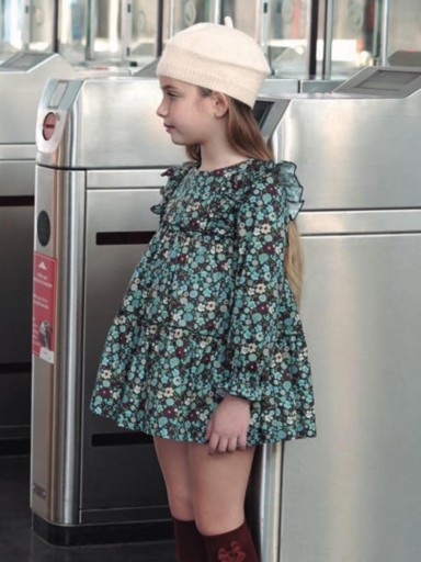  Nekenia Vestido Infantil Con Cortes Estampado Flores Azul "Cala" 2611813 [1]