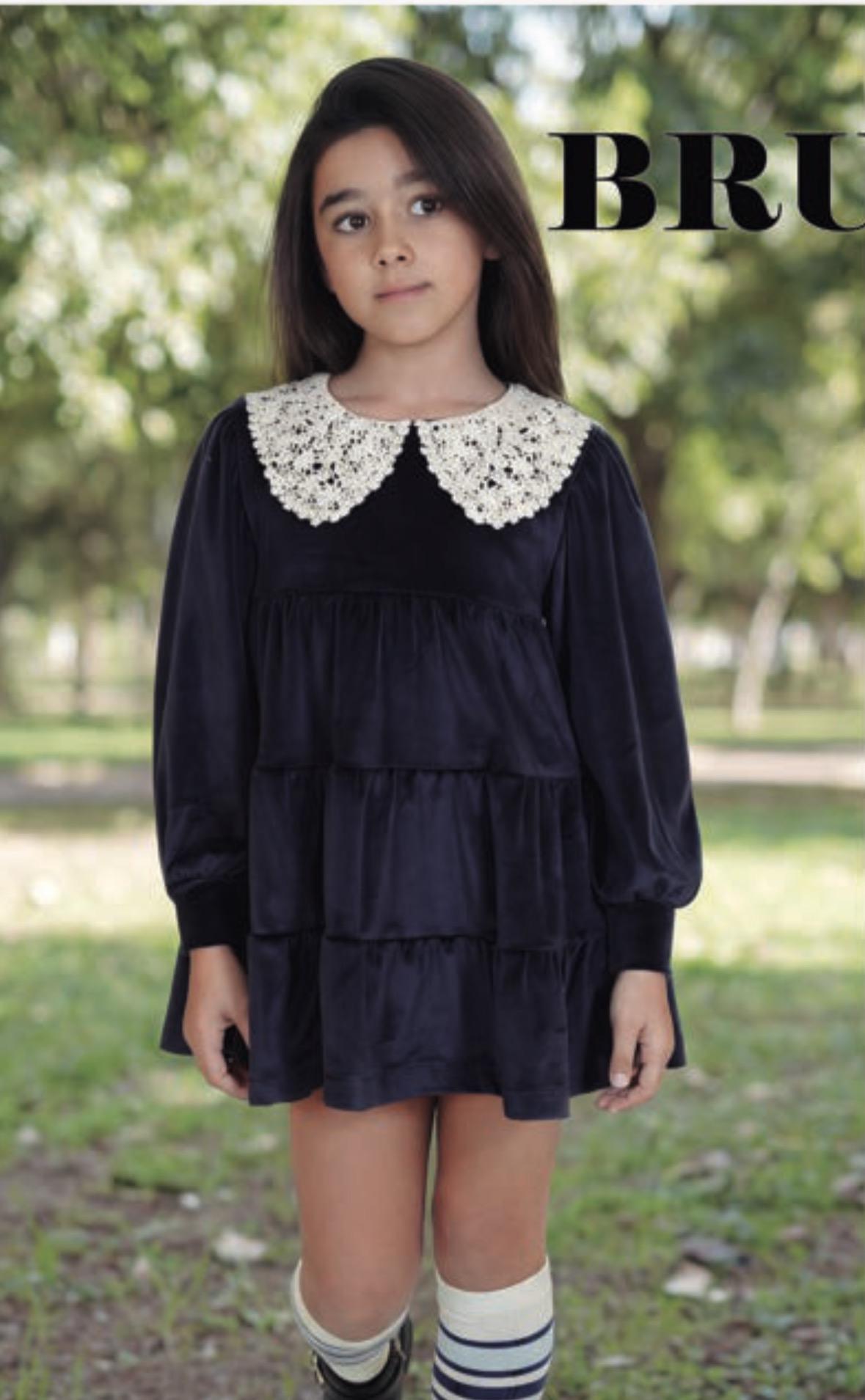Nekenia Vestido Infantil Cortes terciopelo Marino Cuello "Bruma" 2611801