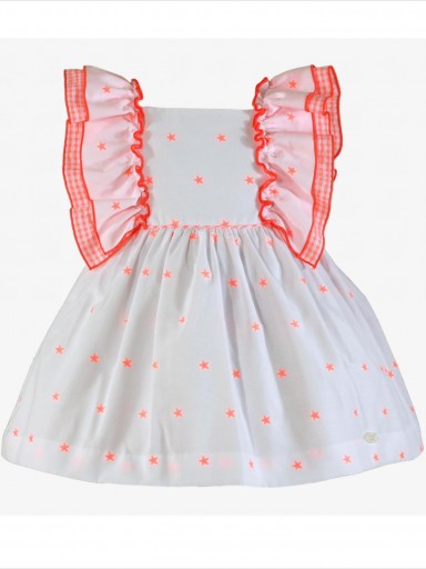 Miranda vestido infantil estampado  Naranja fluor volantes "Eridanus" 0242/V [1]