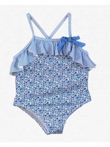 Miranda Bañador infantil azul estampado volante rayas "Lacerta" 0421/B [3]