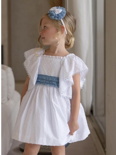 Miranda Vestido Infantil Ceremonia Plumeti Blanco lazada  Azul "Geranio" 0228/V [4]