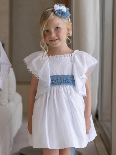 Miranda Vestido Infantil Ceremonia Plumeti Blanco lazada  Azul "Geranio" 0228/V [3]