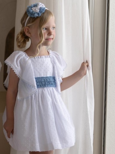 Miranda Vestido Infantil Ceremonia Plumeti Blanco lazada  Azul "Geranio" 0228/V [2]