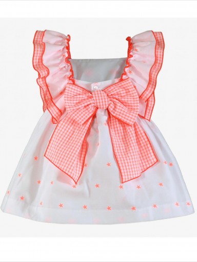 Miranda vestido infantil estampado  Naranja fluor volantes "Eridanus" 0242/V [2]