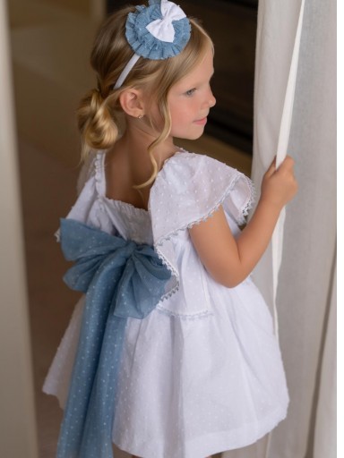 Miranda Vestido Infantil Ceremonia Plumeti Blanco lazada  Azul "Geranio" 0228/V [1]