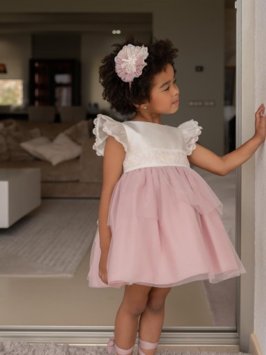 Miranda vestido Infantil Ceremonia Cuerpo encaje Crudo Falda Tul Rosa "Calendula" 0224/V [1]
