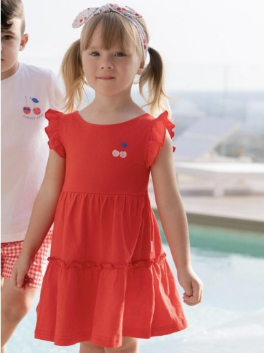 Miranda Vestido Infantil Algodón Rojo Sin Mangas Cerezas "Melissa" 0815/V