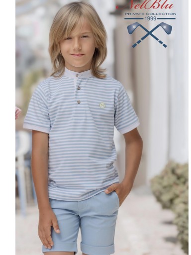 Miranda Conjunto niño polo  rayas cuello mao pantalón azul  1310/23